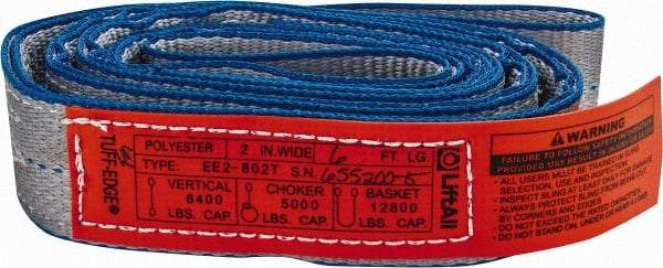 Lift-All - 6' Long x 2" Wide, 6,400 Lb Vertical Capacity, 2 Ply, Polyester Web Sling - 5,000 Lb Choker Capacity - Eagle Tool & Supply