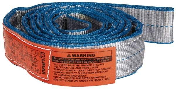 Lift-All - 9' Long x 2" Wide, 6,400 Lb Vertical Capacity, 2 Ply, Polyester Web Sling - 5,000 Lb Choker Capacity - Eagle Tool & Supply