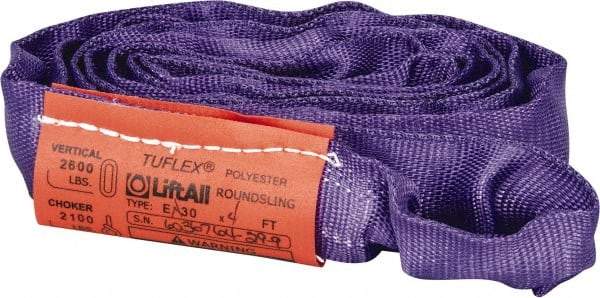 Lift-All - 4' Long x 1" Wide, 2,600 Lb Vertical Capacity, Polyester Web Sling - 2,100 Lb Choker Capacity, 5/8" Diam Chain, Purple - Eagle Tool & Supply