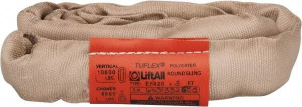 Lift-All - 3' Long x 3" Wide, 10,600 Lb Vertical Capacity, Polyester Web Sling - 8,500 Lb Choker Capacity, 1-1/8" Diam Chain, Tan - Eagle Tool & Supply