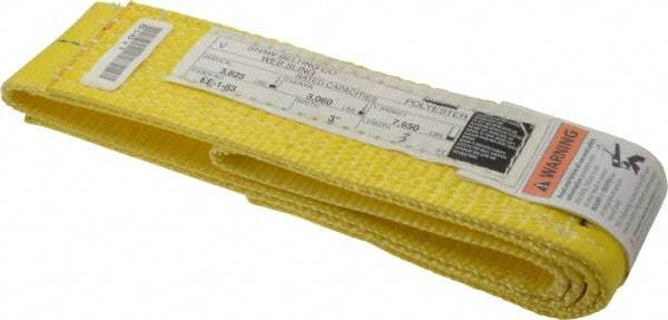 Made in USA - 3' Long x 3" Wide, 3,825 Lb Basket Capacity, 3,825 Lb Vertical Capacity, 1 Ply, Nylon Web Sling - 3,060 Lb Choker Capacity - Eagle Tool & Supply