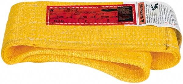 Made in USA - 3' Long x 4" Wide, 9,280 Lb Vertical Capacity, 2 Ply, Nylon Web Sling - 7,420 Lb Choker Capacity - Eagle Tool & Supply