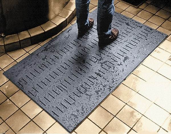 Wearwell - 60' Long x 2' Wide, Dry/Wet Environment, Anti-Fatigue Matting - Black, Vinyl with Vinyl Base, Beveled on 4 Sides - Eagle Tool & Supply