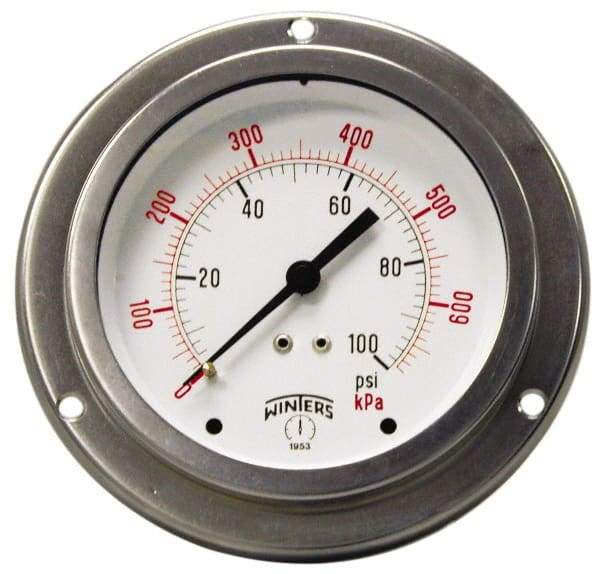 Winters - 2-1/2" Dial, 1/4 Thread, 0-30 Scale Range, Pressure Gauge - Front Flange Panel Mount, Center Back Connection Mount, Accurate to 1.5% of Scale - Eagle Tool & Supply