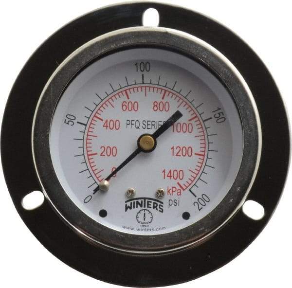 Winters - 2-1/2" Dial, 1/4 Thread, 0-200 Scale Range, Pressure Gauge - Front Flange Panel Mount, Center Back Connection Mount, Accurate to 1.5% of Scale - Eagle Tool & Supply