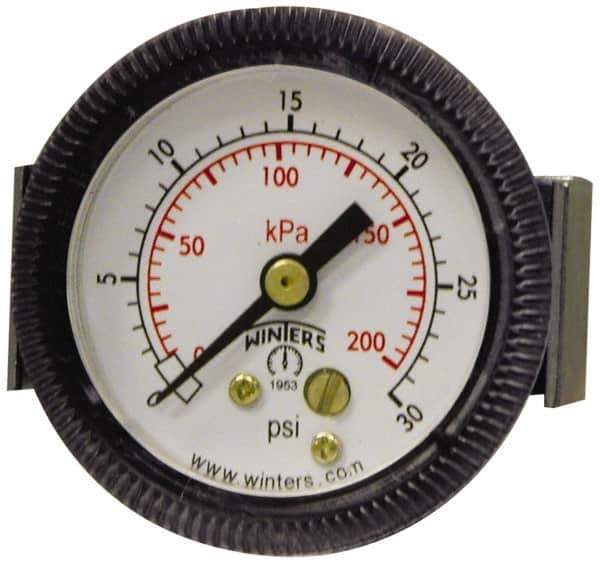 Winters - 2-1/2" Dial, 1/4 Thread, 0-300 Scale Range, Pressure Gauge - U-Clamp Panel Mount, Center Back Connection Mount, Accurate to 2.5% of Scale - Eagle Tool & Supply