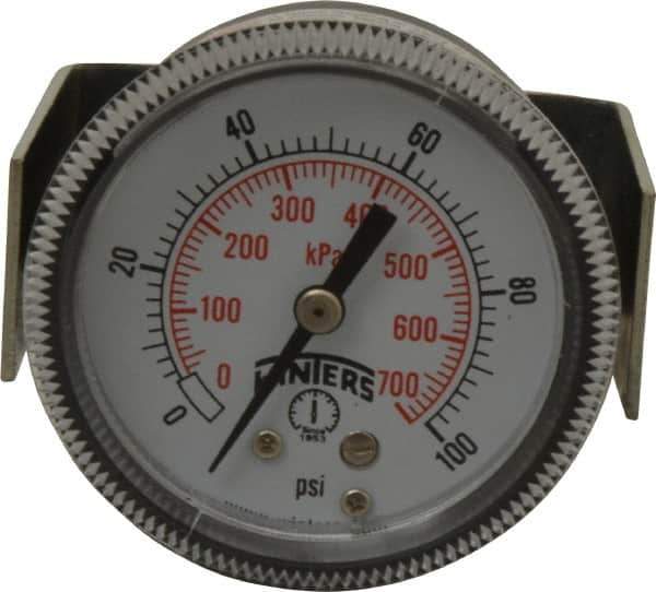 Winters - 2" Dial, 1/8 Thread, 0-100 Scale Range, Pressure Gauge - U-Clamp Panel Mount, Center Back Connection Mount, Accurate to 2.5% of Scale - Eagle Tool & Supply