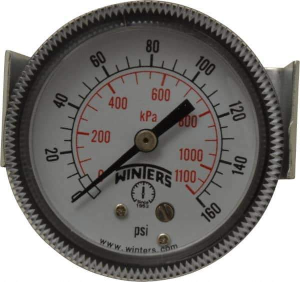Winters - 2" Dial, 1/8 Thread, 0-160 Scale Range, Pressure Gauge - U-Clamp Panel Mount, Center Back Connection Mount, Accurate to 2.5% of Scale - Eagle Tool & Supply