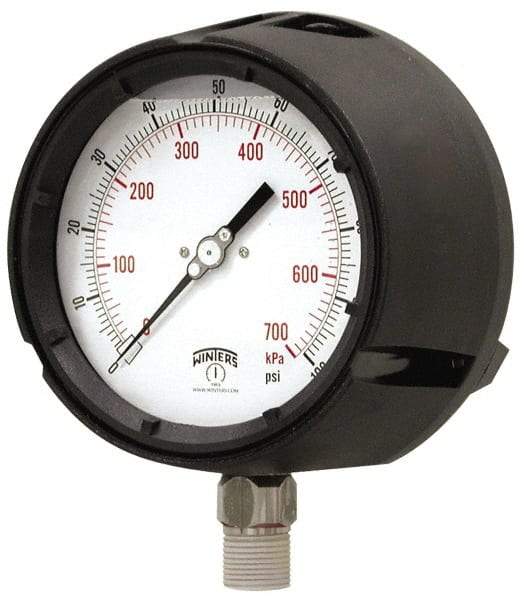 Winters - 4-1/2" Dial, 1/2 Thread, 30-0 Scale Range, Pressure Gauge - Lower Connection Mount, Accurate to 0.5% of Scale - Eagle Tool & Supply