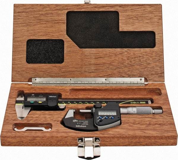 Mitutoyo - 4 Piece, Machinist Caliper and Micrometer Tool Kit - 0 to 6 Inch Caliper, 1 Inch Micrometer, 0.0001 Inch Graduation - Eagle Tool & Supply