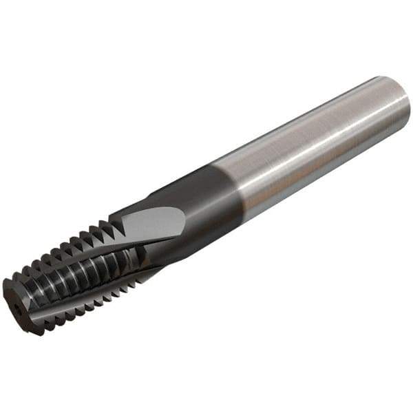Iscar - 1/8-27 NPT, 0.2992" Cutting Diam, 3 Flute, Solid Carbide Helical Flute Thread Mill - Internal/External Thread, 10.8mm LOC, 64mm OAL, 8mm Shank Diam - Eagle Tool & Supply