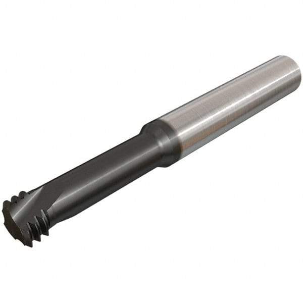 Iscar - 3/8-16 UNC, 0.2638" Cutting Diam, 3 Flute, Solid Carbide Helical Flute Thread Mill - Internal Thread, 22mm LOC, 64mm OAL, 8mm Shank Diam - Eagle Tool & Supply