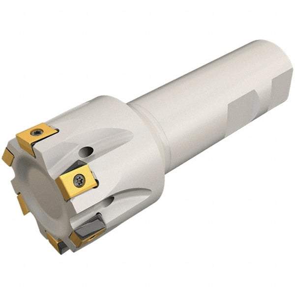 Iscar - 5/8" Cut Diam, 0.315" Max Depth of Cut, 5/8" Shank Diam, 3-1/4" OAL, Indexable Square Shoulder Helical End Mill - T490 LN.T 0804 Inserts, Weldon Shank, 90° Lead Angle, Through Coolant, Series Helitang - Eagle Tool & Supply