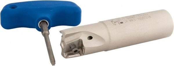 Iscar - 1" Cut Diam, 0.49" Max Depth of Cut, 1" Shank Diam, 4" OAL, Indexable Square Shoulder Helical End Mill - T490 LN.T 1306 Inserts, Weldon Shank, 90° Lead Angle, Through Coolant, Series Helitang - Eagle Tool & Supply