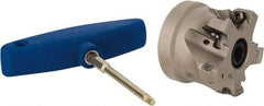 Iscar - 3 Inserts, 2" Cut Diam, 3/4" Arbor Diam, 0.512" Max Depth of Cut, Indexable Square-Shoulder Face Mill - 0/90° Lead Angle, 1.57" High, HM390 TDKT 1505 Insert Compatibility, Through Coolant, Series HeliIQMill - Eagle Tool & Supply