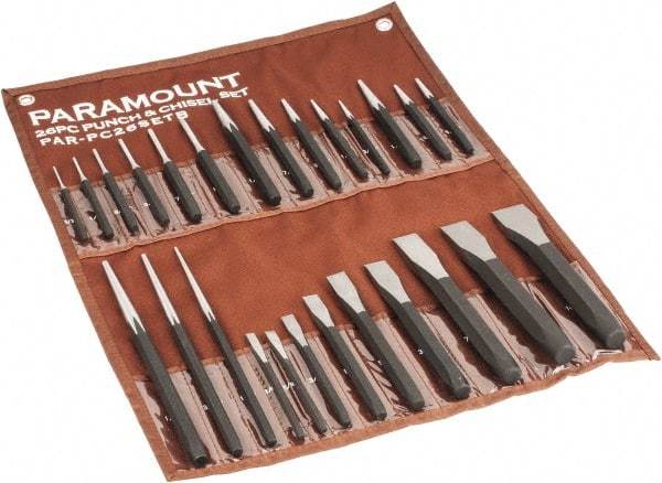 Paramount - 26 Piece Punch & Chisel Set - 1/4 to 1-3/16" Chisel, 3/8 to 1/4" Punch, Hexagon Shank - Eagle Tool & Supply