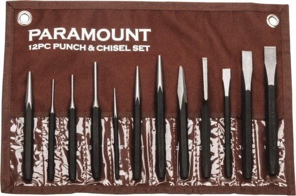 Paramount - 12 Piece Punch & Chisel Set - 13/64 to 1/2" Chisel, 3/8 to 3/16" Punch, Hexagon Shank - Eagle Tool & Supply
