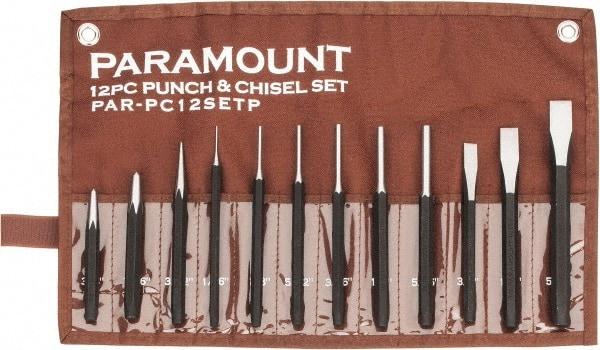 Paramount - 12 Piece Punch & Chisel Set - 3/8 to 5/8" Chisel, 1/16 to 3/8" Punch, Hexagon Shank - Eagle Tool & Supply