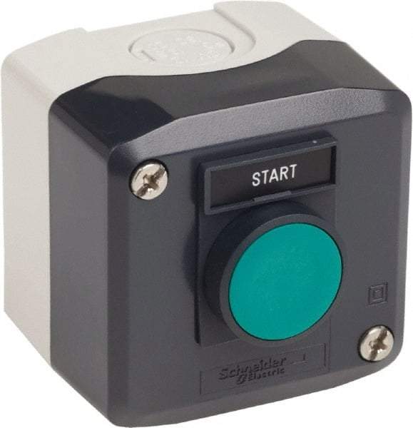 Schneider Electric - 1 Operator, Flush Pushbutton Control Station - Start (Legend), Momentary Switch, NO Contact, NEMA 1, 13, 4, 4X - Eagle Tool & Supply