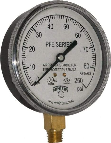Winters - 3-1/2" Dial, 1/4 Thread, 0-250 Scale Range, Pressure Gauge - Lower Connection Mount, Accurate to 3-2-3% of Scale - Eagle Tool & Supply