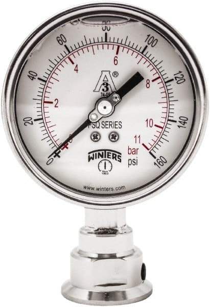 Winters - 4" Dial, 1-1/2 Thread, 0-160 Scale Range, Pressure Gauge - Lower Connection Mount, Accurate to 0.01% of Scale - Eagle Tool & Supply