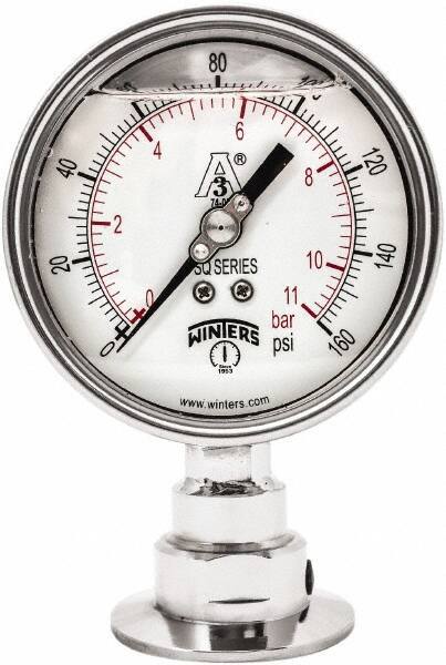 Winters - 4" Dial, 2 Thread, 0-160 Scale Range, Pressure Gauge - Lower Connection Mount, Accurate to 0.01% of Scale - Eagle Tool & Supply