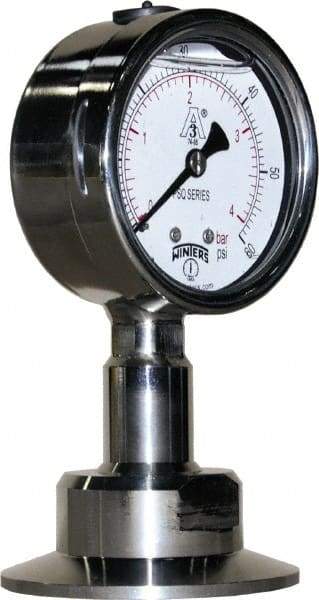 Winters - 2-1/2" Dial, 2 Thread, 0-60 Scale Range, Pressure Gauge - Lower Connection Mount, Accurate to 1.5% of Scale - Eagle Tool & Supply