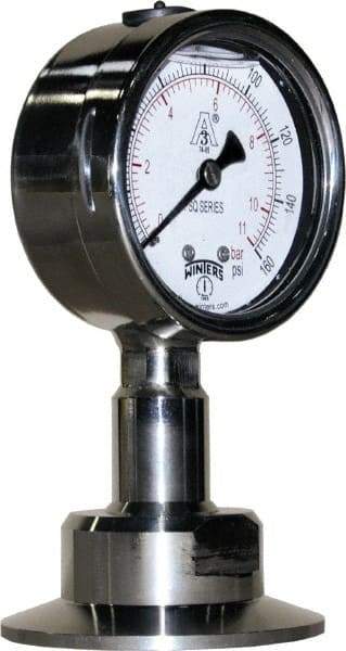 Winters - 2-1/2" Dial, 2 Thread, 0-160 Scale Range, Pressure Gauge - Lower Connection Mount, Accurate to 1.5% of Scale - Eagle Tool & Supply