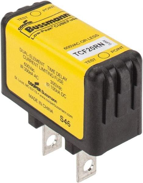 Cooper Bussmann - 300 VDC & 600 VAC, 20 Amp, Time Delay General Purpose Fuse - Plug-in Mount, 47.75mm OAL, 100 at DC, 200 (CSA RMS), 300 (UL RMS) kA Rating - Eagle Tool & Supply
