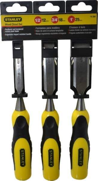 Stanley - 3 Piece Wood Chisel Set - 9" OAL, Bi-Material, Sizes Included 1/2 to 1" - Eagle Tool & Supply