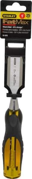 Stanley - 9" OAL x 1" Blade Width Wood Chisel - 1" Tip, Acetate & Rubber Grip Handle - Eagle Tool & Supply