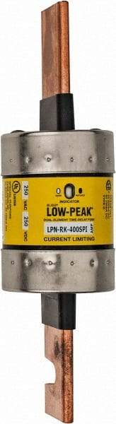 Cooper Bussmann - 250 VAC/VDC, 400 Amp, Time Delay General Purpose Fuse - Bolt-on Mount, 8-5/8" OAL, 100 at DC, 300 at AC (RMS) kA Rating, 2-3/8" Diam - Eagle Tool & Supply