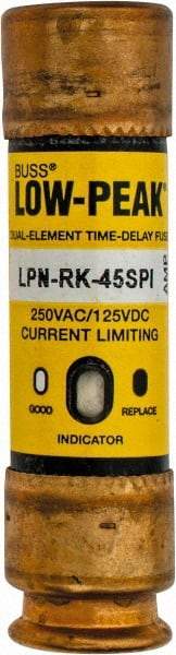 Cooper Bussmann - 125 VDC, 250 VAC, 45 Amp, Time Delay General Purpose Fuse - Fuse Holder Mount, 76.2mm OAL, 100 at DC, 300 at AC (RMS) kA Rating, 13/16" Diam - Eagle Tool & Supply