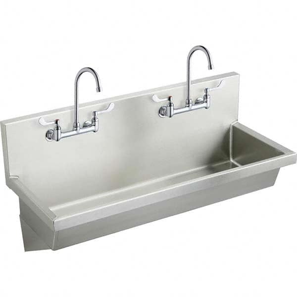 ELKAY - Stainless Steel Sinks Type: (2) Person Wash-Station w/Manual Faucet Outside Length: 48 (Inch) - Eagle Tool & Supply