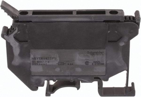 Schneider Electric - 1 Pole, 500 Volt, 6.3 Amp, -40 to 266°F, DIN Rail Mount, Polyamide Fused Terminal Block - 3 Contacts, 26 to 10 AWG Compatibility, 56-1/2mm High - Eagle Tool & Supply