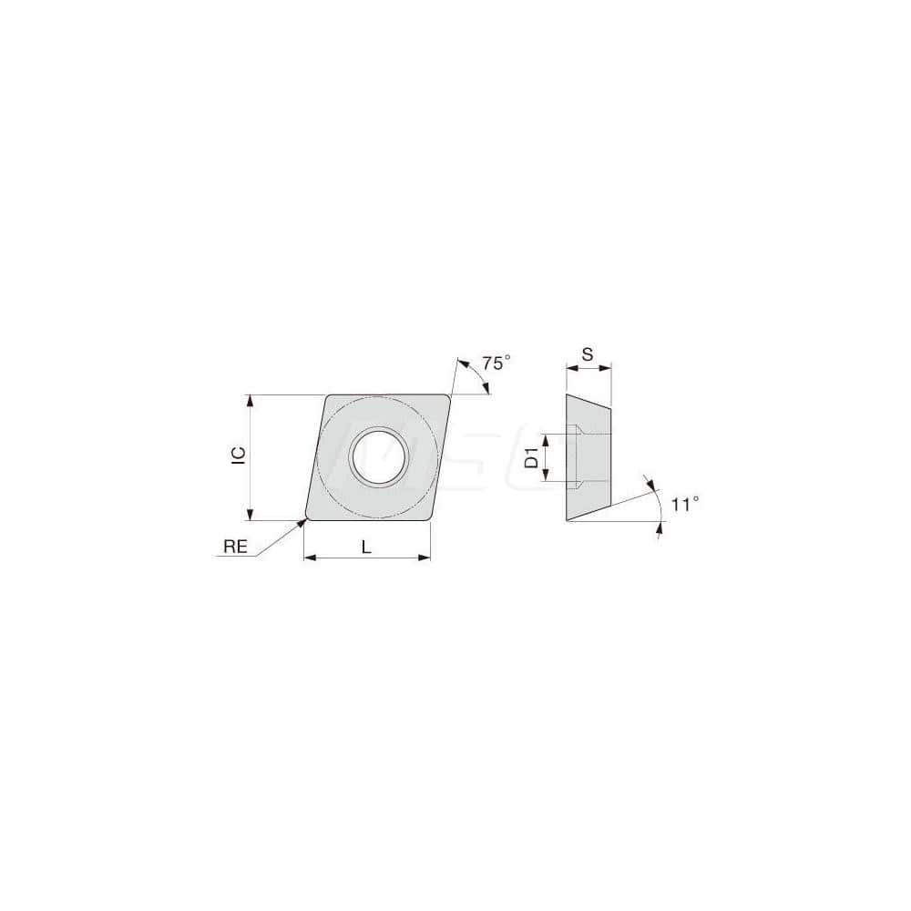 Turning Insert: EPGT521L-W08 TH10, Solid Carbide Uncoated Finish, Left Hand, 0.0160″ Corner Radius, 75.0 ° N/A Diamond, Series EPGT