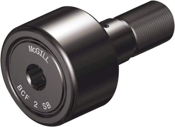 McGill - 2-1/2" Roller Diam x 1-1/4" Width, 1" Stud Diam x 2-1/4" Length, Sealed Self Lubricating Stud Cam Follower with Nonmetallic Bushing and Hex - Steel, 1-1/4" Thread Length, 1-14 Thread, 3.78" OAL - Eagle Tool & Supply