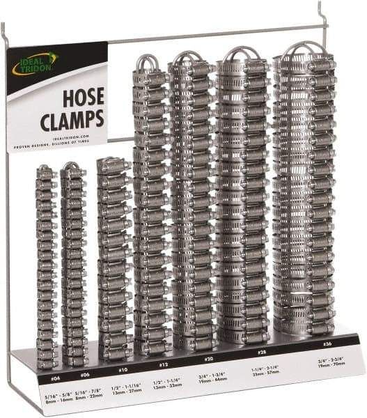 IDEAL TRIDON - 130 Piece, 5/16 to 2-3/4" Diam, Worm Drive Clamp Set - 20 Micro 4, 20 Micro 6, 10 Size 10, 20 Size 12, 20 Size 20, 20 Size 28, 20 Size 36 - Eagle Tool & Supply