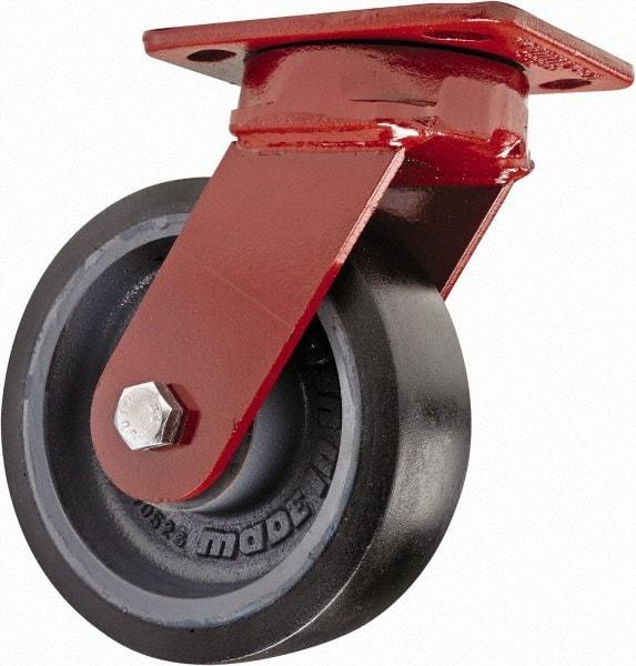 Hamilton - 6" Diam x 2" Wide x 7-1/2" OAH Top Plate Mount Swivel Caster with Brake - Polyurethane, 1,560 Lb Capacity, Sealed Precision Ball Bearing, 4 x 5" Plate - Eagle Tool & Supply