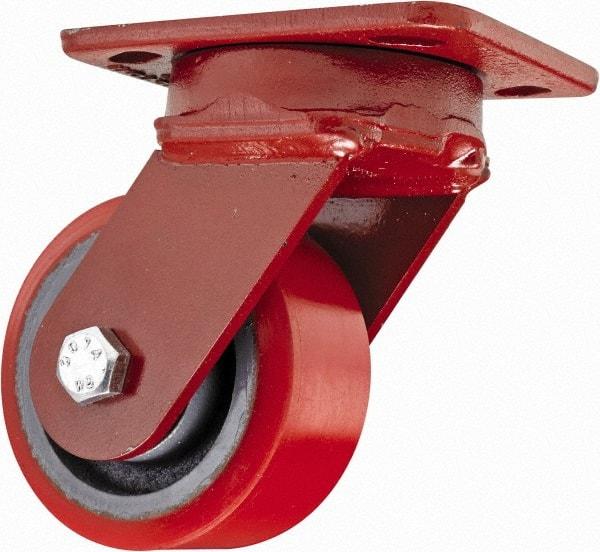 Hamilton - 4" Diam x 2" Wide x 5-5/8" OAH Top Plate Mount Swivel Caster - Polyurethane, 900 Lb Capacity, Sealed Precision Ball Bearing, 4 x 5" Plate - Eagle Tool & Supply
