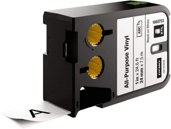 Dymo - 1" Wide x 276" Long, Black on White Vinyl Cartridge - For DYMO XTL Printers 1868813, 1868814, 1868815 - Eagle Tool & Supply