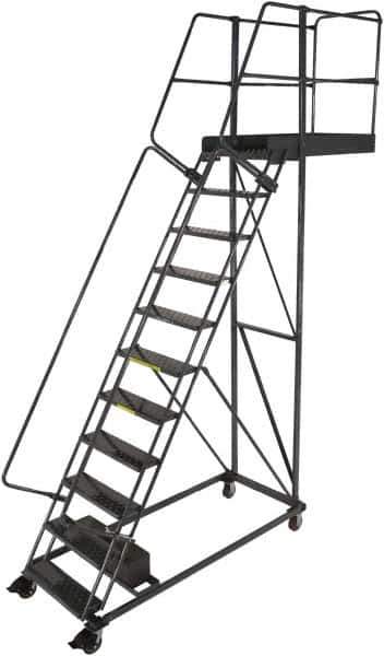 Ballymore - 152" 11 Step Cantilever Ladder - Rolling Work Platform, 300 Lb Capacity, 110" Platform Height, 32" Base Width x 77" Base Depth, Perforated Tread - Eagle Tool & Supply