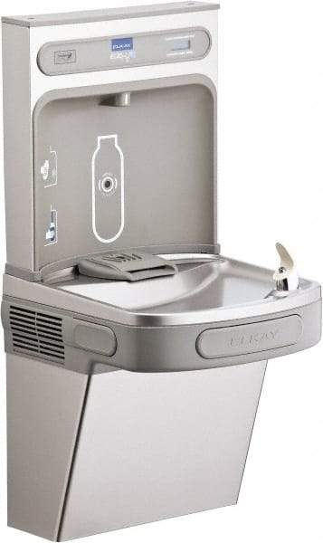 ELKAY - 8 GPH Cooling Capacity Barrier Free Wall Mounted Water Cooler & Fountain - Bottle Filling, 20 to 105 psi, 0.20 hp, Stainless Steel - Eagle Tool & Supply