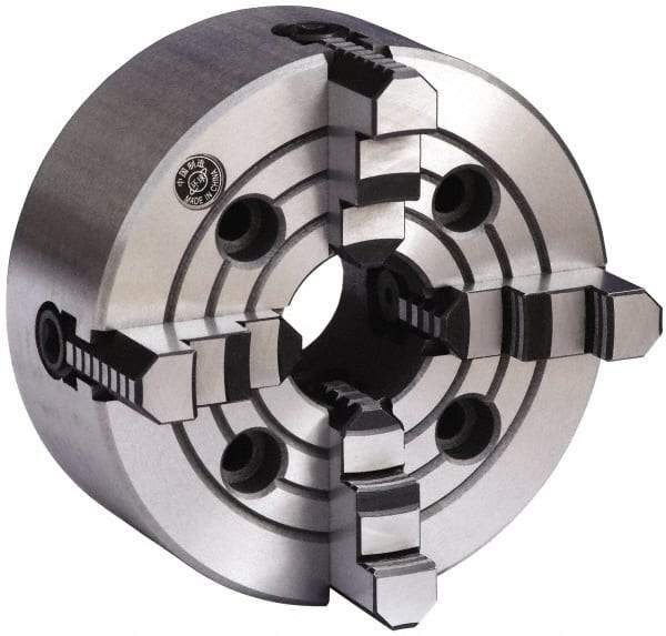 Gibraltar - 4 Jaws, 8" Diam, Independent Manual Lathe Chuck - Plain Back Mount Spindle, Reversible, 2,000 Max RPM, 2.2047" Through Hole Diam, Cast Iron - Eagle Tool & Supply