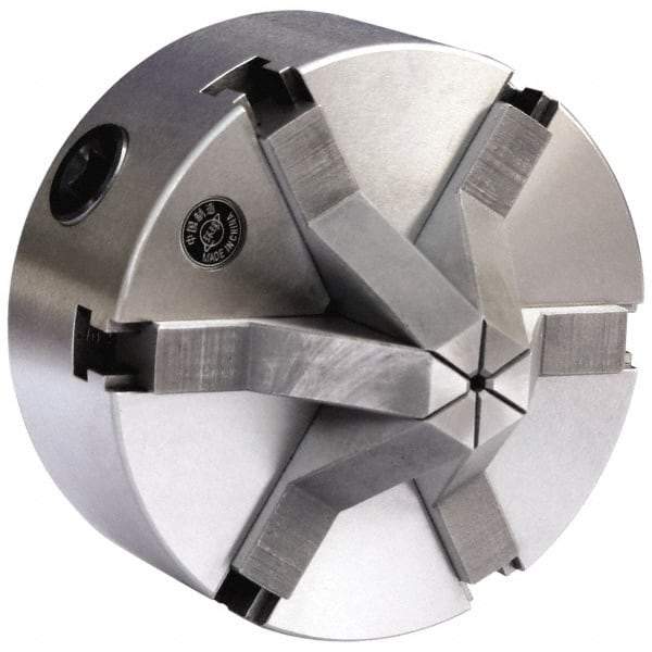 Gibraltar - 6 Jaws, 6" Diam, Self Centering Manual Lathe Chuck - Plain Back Mount Spindle, 1.6535" Through Hole Diam, Cast Iron - Eagle Tool & Supply