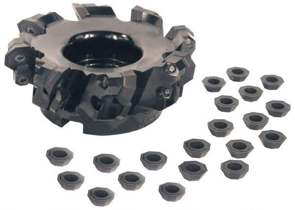 Kennametal - 5" Cut Diam, 1-1/2" Arbor Hole, 5mm Max Depth of Cut, 43° Indexable Chamfer & Angle Face Mill - 6 Inserts, OF.T 07L6... Insert, Right Hand Cut, 6 Flutes, Through Coolant, Series KSOM - Eagle Tool & Supply