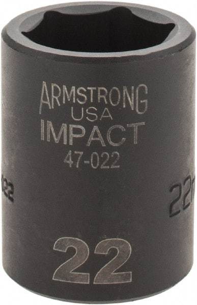 Armstrong - 1/2" Drive 22mm Standard Impact Socket - 6 Points, 1-5/8" OAL - Eagle Tool & Supply