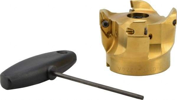 Seco - 3" Cut Diam, 0.394" Max Depth, 1" Arbor Hole, 4 Inserts, VPGX 2206..E.-E10 Insert Style, Indexable Copy Face Mill - R220.97 Cutter Style, 25,000 Max RPM, 2-1/4 High, Through Coolant, Series R220.97 - Eagle Tool & Supply