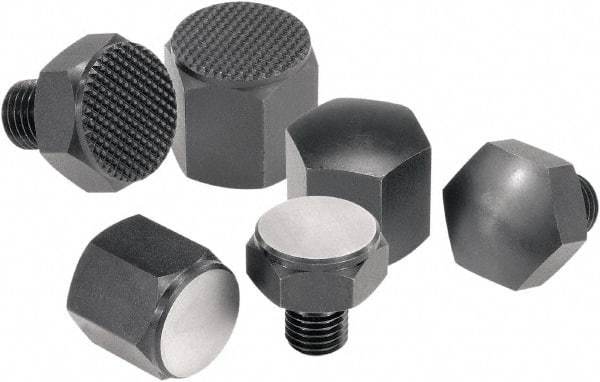 KIPP - 1.3386" OAL, 0.5906" Head Height, 1.1811" OD, Free Cutting Steel, Threaded Rest Button - Black Oxide Coating, M16 Thread - Eagle Tool & Supply