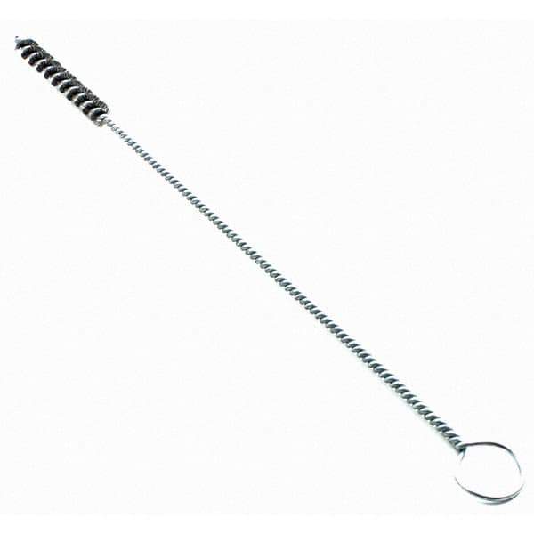 Brush Research Mfg. - 0.45" Diam Helical Stainless Steel Tube Brush - Single Spiral, 0.006" Filament Diam, 2" Brush Length, 18" OAL, 0.219" Diam Galvanized Steel Shank - Eagle Tool & Supply